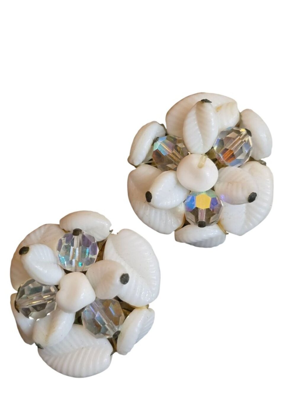 Vintage Made in Germany Molded Glass and Crystal Clip Earrings (A9303)